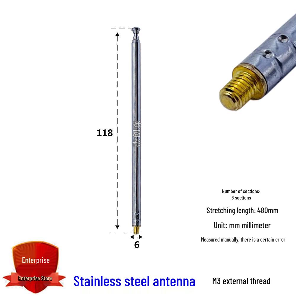 Stainless Steel Telescopic Antenna for Remote Control Toy Cars, 4/5/6 Sections, M3 Thread