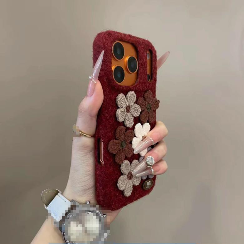 Осень и зима, плюшевые вязаные цветы для чехла мобильного телефона iPhone17Pro Apple 16Pro ретро 15Pro