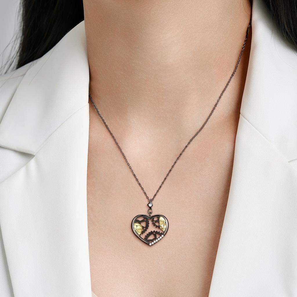 Skeleton Time Gear Wheel Skull Pendants for Necklace Real 925 Sterling Silver CZ Necklaces Castle Pendant Jewelry for Women Fashion Halloween Gift