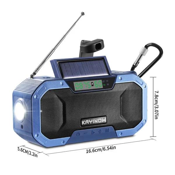 Многофункциональная портативная Bluetooth-колонка, радиоприемник AM/FM/NOAA с ручным генератором и солнечной панелью, светодиодный фонарик и Power Bank на 5000 мАч, фонарик, SOS-сигнал
