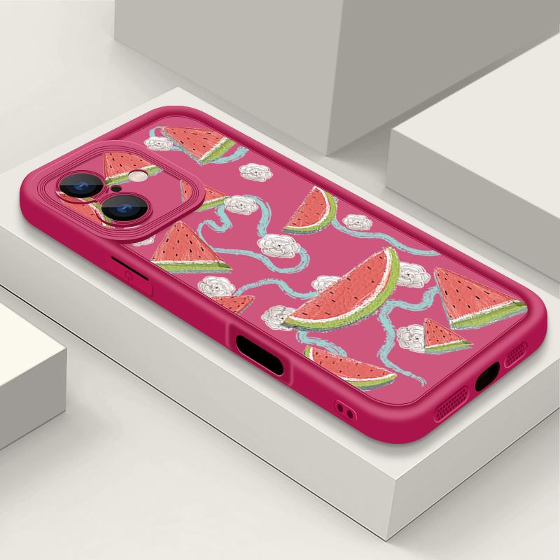 For iPhone 16 Pro Max Fruit Print Phone Case For iPhone 16e 15 14 13 12 Pro Max Plus 11 XR XS Watermelon Print Phone Case TPU Soft Shockproof Cover