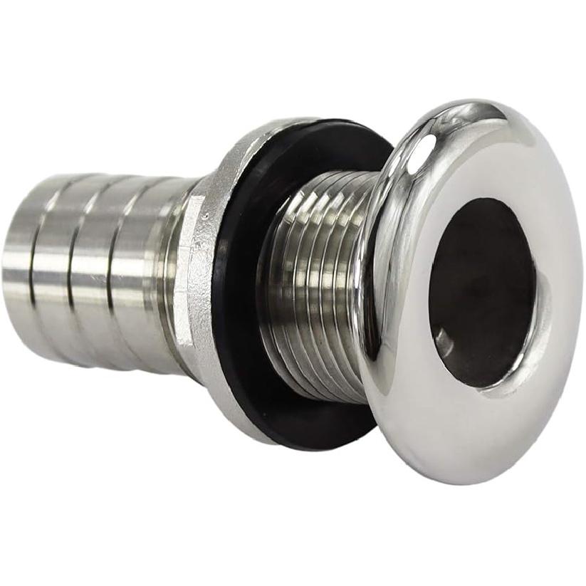 keehui 316 Stainless Steel Durable Combo Stainless Steel Thru-Hull Fitting w/Nut with Custom Gasket Boat Plumbing Fittings for Boats, Yachts, Marine