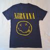 Женская футболка Nirvana со смайликом, синяя, хлопок, гранж-группа, ретро 90-х, размер S