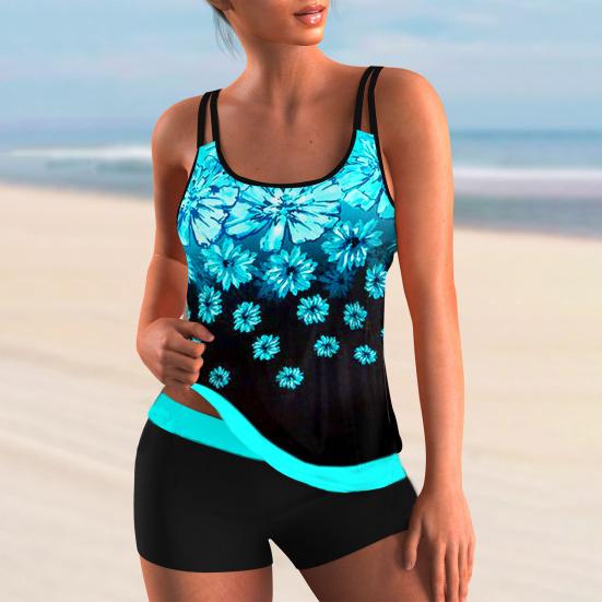 2 шт./компл. женские купальники с модным принтом, регулируемый двухсекционный купальный костюм без рукавов с закрытым животом