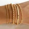 6pcs Waterproof 18k Gold Plated Twisted Rope Chain Bracelets Women Fashion Stainless Steel Herringbone Bracelet Femme Jewelry