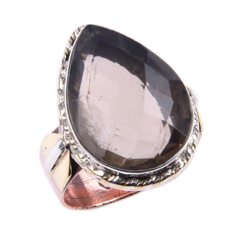 Натуральный дымчатый кварц, двухцветное кольцо из стерлингового серебра 925 пробы, размер 7,5 S9w23