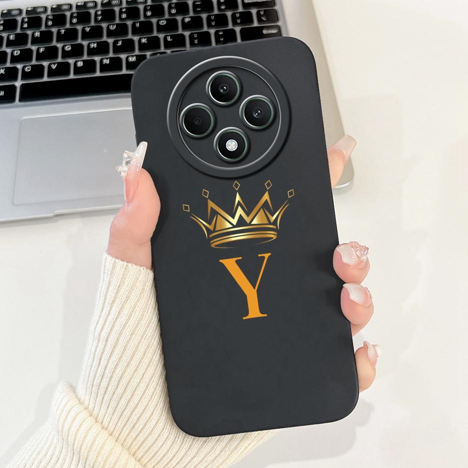 Чехол для Oppo Reno 12F 5G Reno12 FS CPH2637 Милый чехол с короной и буквой Ударопрочный чехол для телефона для Oppo Reno12 F 4G CPH2687 Мягкие чехлы