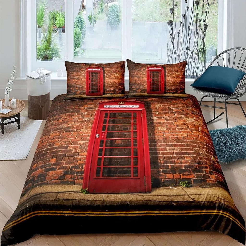 Big Ben Comforter Cover Boys Famous Telephone Booth Bedding Set For Teens Retro London Cityscape Duvet Cover Set With Pillowcase