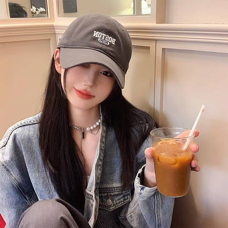 Корейский алфавит вышитый черный кепка женская с длинными полями большая окружность головы бейсболка расширенные поля показывающая лицо маленькая шляпа