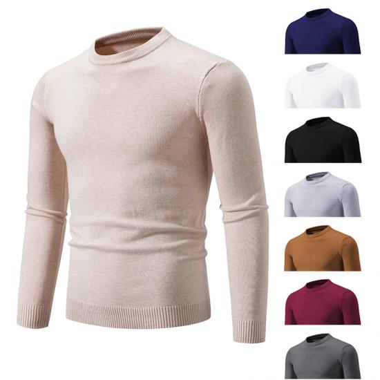 Autumn Men Thin Solid Color Elastic Slim Fit Pullover Sweater Basic Inner Layer Lightweight Warm Casual Knitwear Top for Male