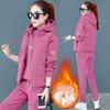 3 Pcs/Set Women Waistcoat Hoodie Pants Set Zip-up Padded Coat Embroidery Hooded Long Sleeves Top Elastic Waist Trousers Winter Tracksuit Sport Clothes