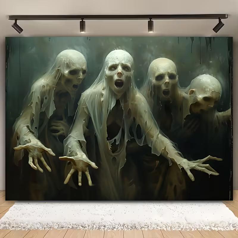 2D Creepy Ghost Zombie Backdrop Dark Haunted Halloween Party Banner