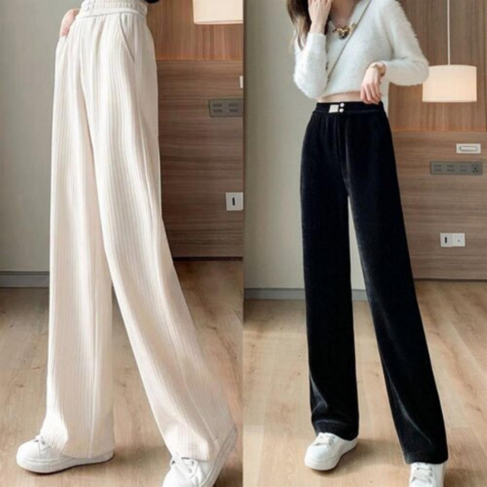 New Arrivals Open Run Winter Pants Black Button Women Corduroy White