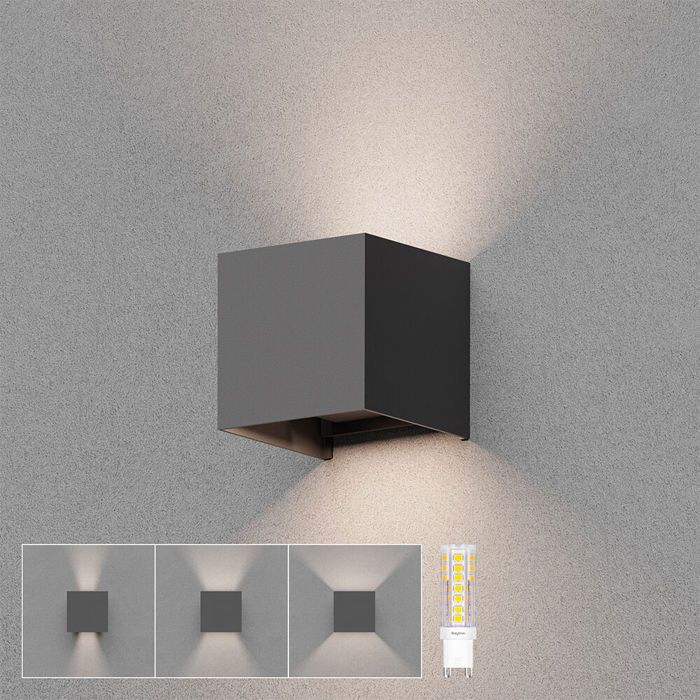 Applique murale carrée extérieure 1xG9 IP54 Gris