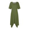 Женское повседневное модное платье миди с круглым вырезом и коротким рукавом, однотонное, с неровным подолом