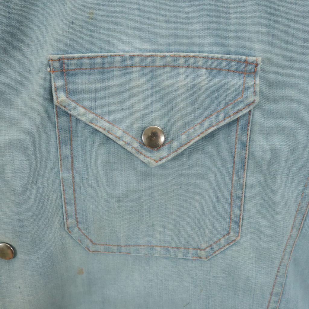 70s 80s Vintage Chambray Shirt Jacket Ice Blue Men's Used
