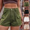 Women's Fashion Sexy Solid Color Washed Denim Multi Pocket Cargo Shorts