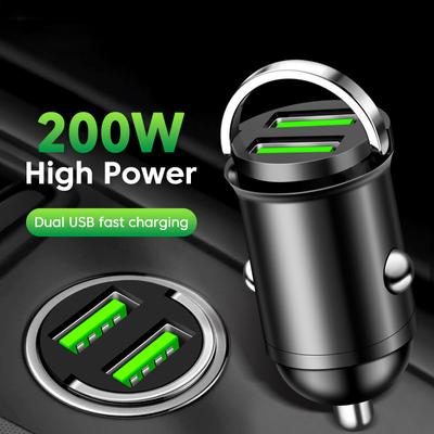 Автомобильное зарядное устройство с двумя портами USB, 200 Вт, прикуриватель, быстрая зарядка, автомобильное зарядное устройство для телефона, адаптер для iPhone 13, 12, Xiaomi, Huawei, Samsung
