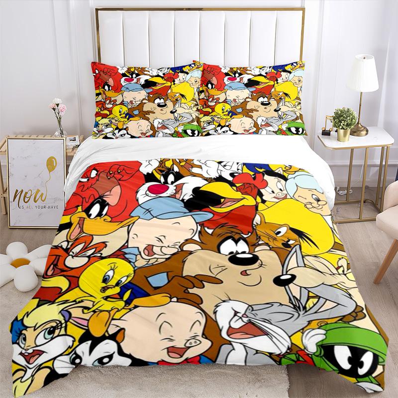 Classic Looney Tunes Compilation Print 3Pcs Bedding Setduvet Cover With 2 Bedropillowcase Home Birthday Gift