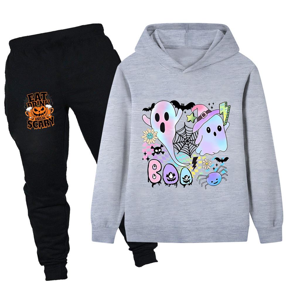 PB1656 Kids Boys Girls Halloween Printed Long Sleeves Hoodie Trousers Top Pants Clothes Sets