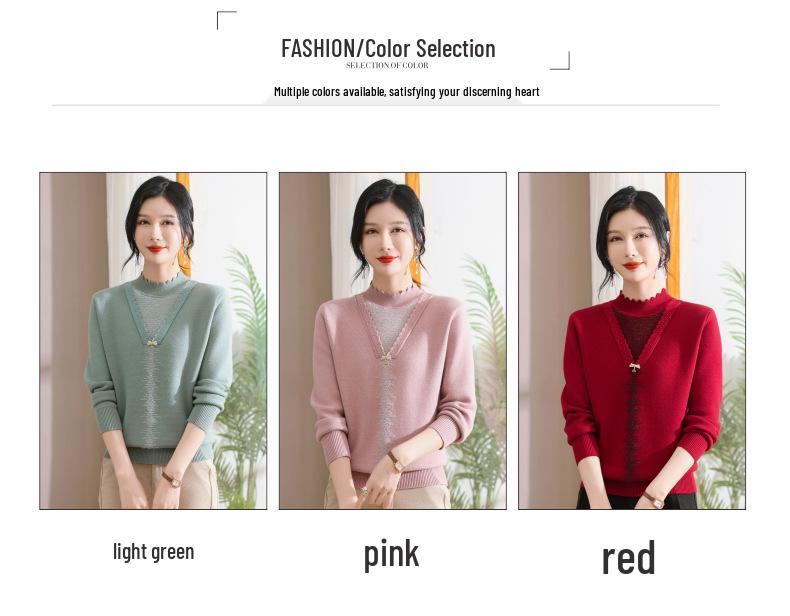 Осенне-зимний флисовый вязаный топ для женщин среднего и пожилого возраста - Толстый свитер-базовый слой