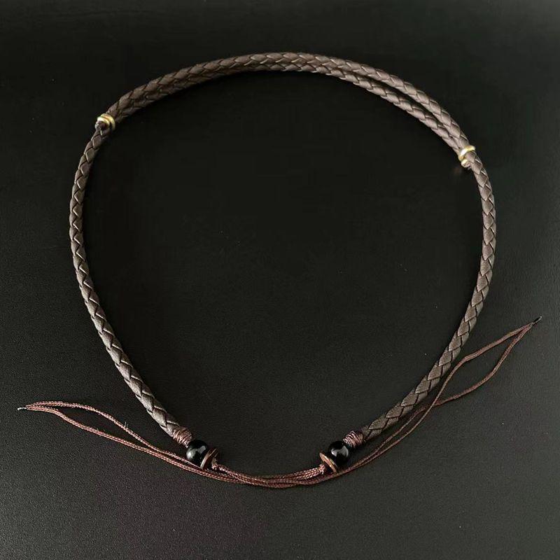 Ожерелье с подвеской из бусины Дзи: Янтарь, Кожа и Плетеный Шнур для Мужчин и Женщин