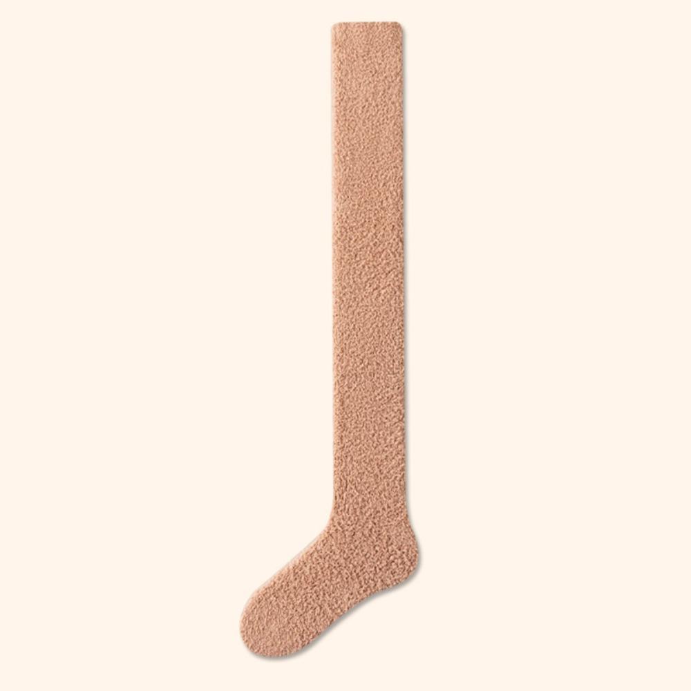 1Pair Solid Color Long Tight Socks Coral Fleece Foot Warmers New Boot Socks Fall Winter