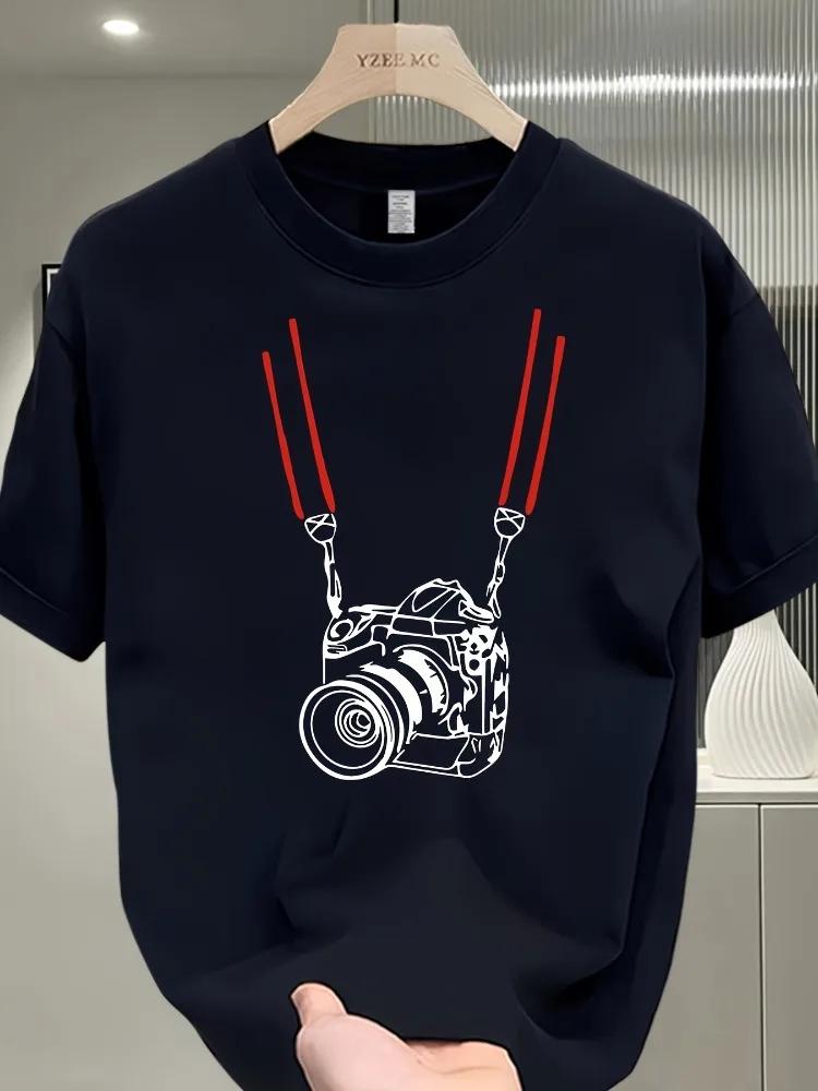 Camiseta con estampado de cámarapantalón corto informal manga corta cuello redondo camisa de mujer para fotógrafos y uso