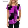 Женские футболки в клетку с геометрическим рисунком и короткими рукавами, женская футболка с 3D принтом и принтом, летние повседневные женские топы большого размера, футболки