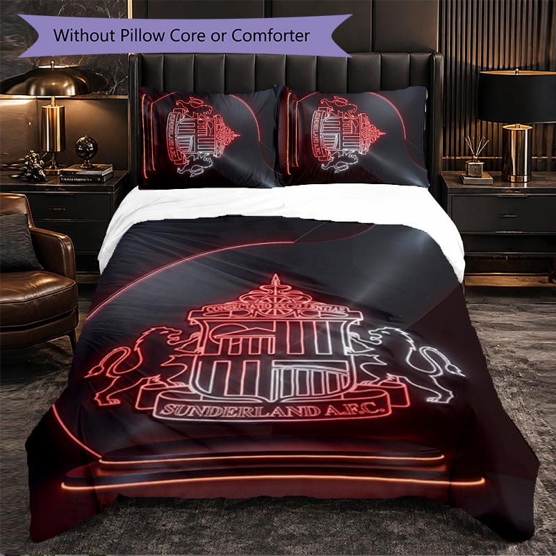 Sunderland Football 3 Piece Bedding Set Soft Duvet Cover Set with Pillowcases Printed Bedroom Decor Set for Home