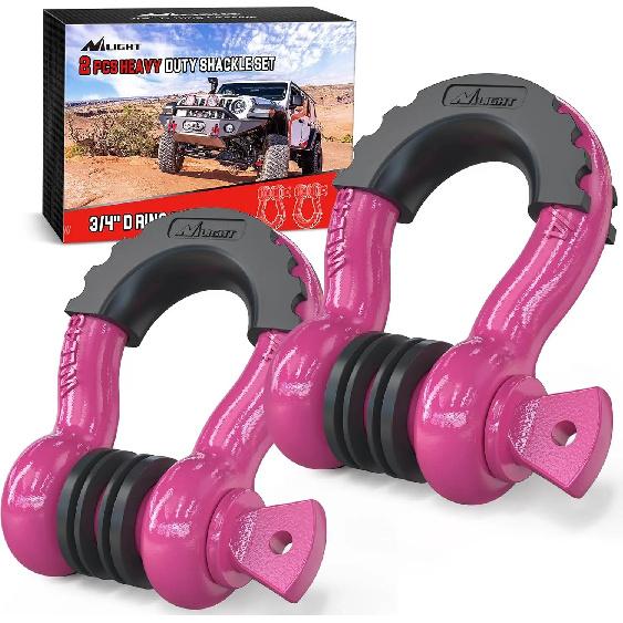 Nilight 2pcs 3/4" D-Ring Shackle with 7/8" Screw Pin Break Strength, Heavy Duty Off Road Recovery Shackle with Isolators Washers
