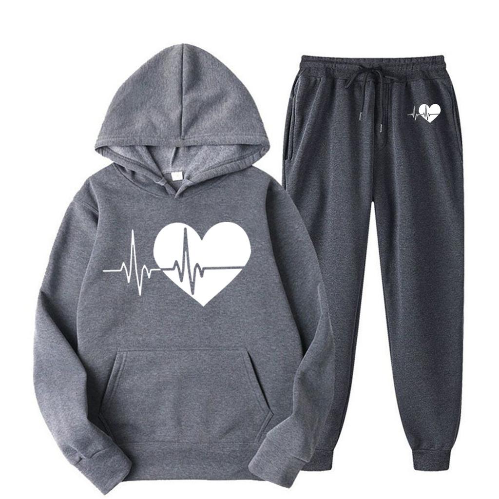 Женский повседневный свободный пуловер с длинными рукавами, толстовка с капюшоном на шнурке и принтом «День святого Валентина», из двух частей