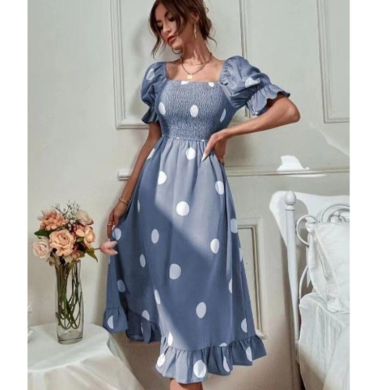 Summer Slim-Fit Dot Dress with Short Sleeves