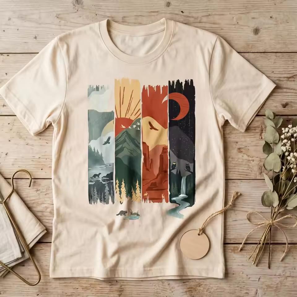 Nature Landscape Graphic - Vintage Retro Mountain Camping Hiking Outdoor Adventure National Park Wildlife Forest Gift Tee