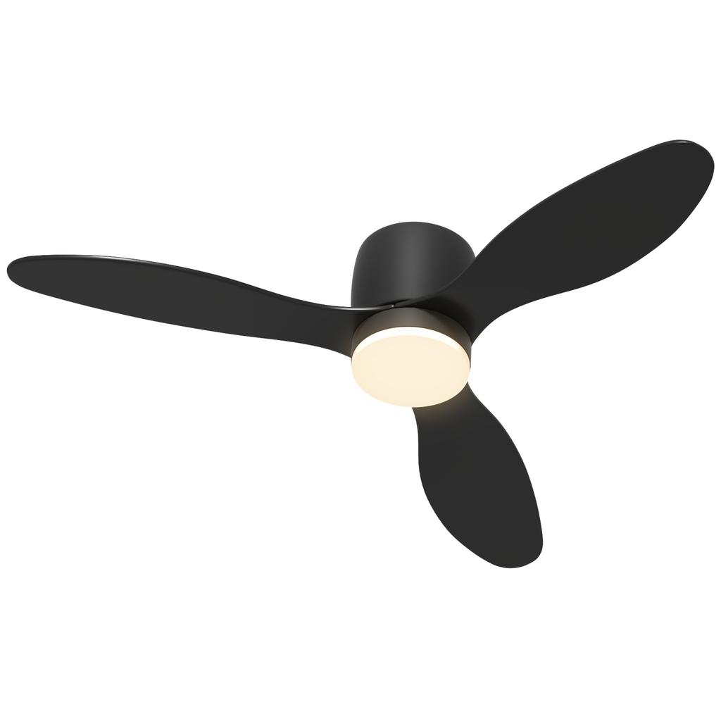 Ceiling Fan with Light and Remote Control, 3 Light Colors, 6 Speeds, Adjustable Brightness, Black