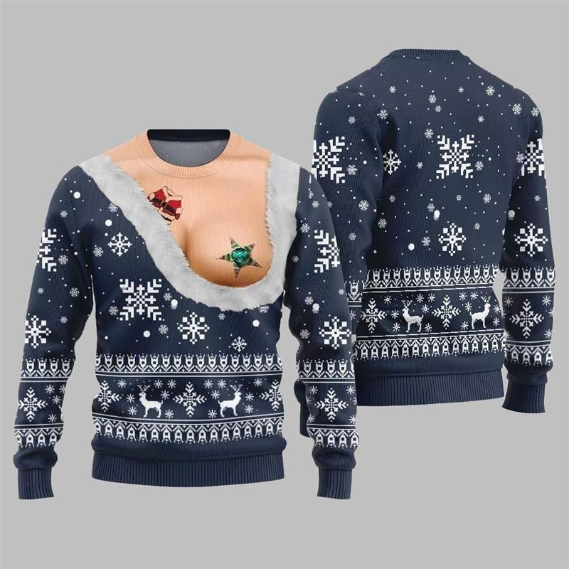 Printed Sexy Figure Funny Ugly Christmas Sweater Men Humour Animal Pattern Pullover Sweaters Xmas Festival Clothes Sweatshirt