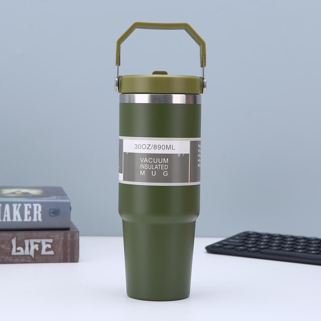 A 30oz Car Cup 304 Stainless Steel Double Wall Vacuum Insulated Straw Tumbler Portable Outdoor Handle Cup