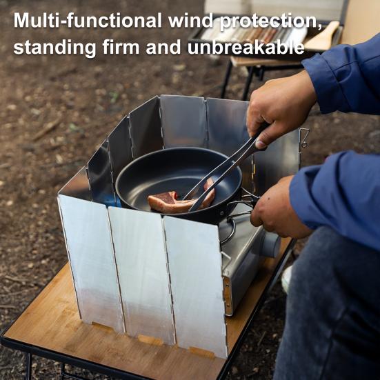10-секционный ветрозащитный экран для кемпинговой плиты, портативный, легкий, для пеших походов на открытом воздухе, пикника, металлический, ветроустойчивый, горелка для бутановой газовой плиты, складной ветрозащитный экран