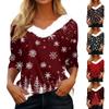 Женская футболка с рождественским принтом, флисовый воротник с рукавом три четверти и V-образным вырезом на рождественской вечеринке