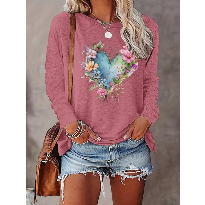 Women's letter print round neck long sleeve T-shirt