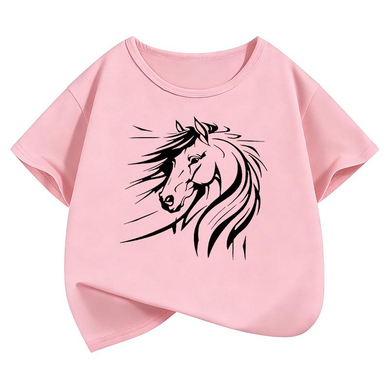 Artistic Horse Graphic Kids Tshirts Summer Short Sleeve Tees Cartoon Animal Boys Girls Clothes Kawaii Tops Y2K Children Tshirt