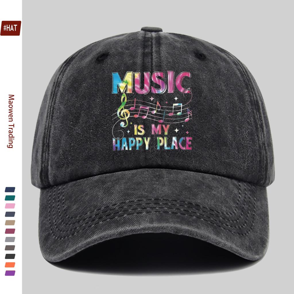 pc Music Paradise Melody Melody Brings Joy Letter Print Hat Concert Pattern Print Baseball Cap Unisex Design Sun Hat Multip