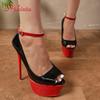 Fashion Aphixta Hot Sale Party Disco Dance Peep Toe Pumps Women 5.5cm Platform Red Belt Buckle Super High Thin Heels Pumps Large Size 46