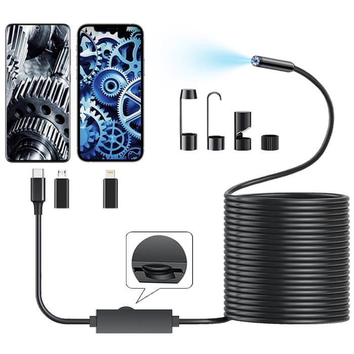 Endoscope pour téléphone Apple Android 8 mm, enregistrement photo HD, maintenance automobile, pipeline, inspection industrielle