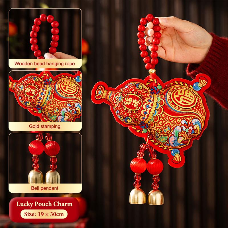 Year of the Horse Lucky Opening Pouch Charm Red Embroidered Horse & Fortune Bag Hanging Ornaments for Chinese New Year