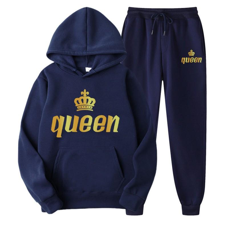 Men Women Couples Hooded Sweatshirt Set Loose Long Sleeve Fleece Sportswear Pants Casual Winter Outfit