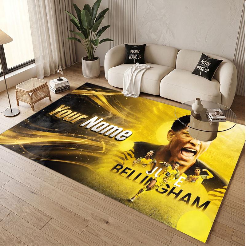 Custom Rug Jude Bellingham Pattern Print Name Text Soft Non‑Slip Floor Carpet for Home Indoor Decoration