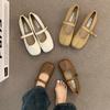 Flat-bottomed Gentle Evening Shoes French Cream Yellow Pig's Trotters Single Shoes Women's Spring and Autumn Soft-soled Split-toed Mary Jane Grandma L