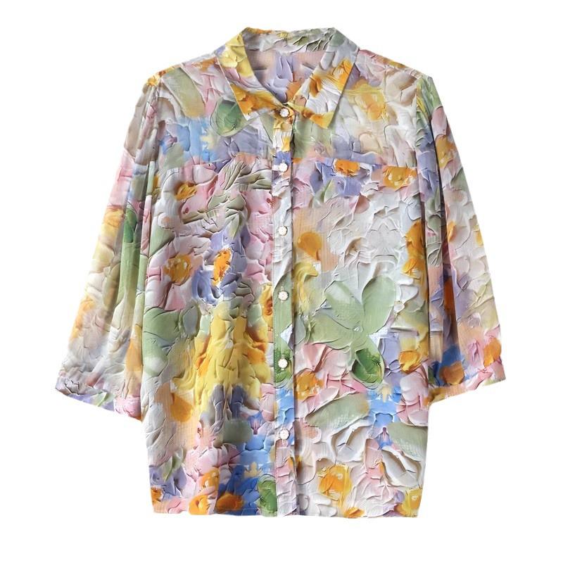 Женский свободный шифоновый топ со средним рукавом: Летняя мода 2024 - Универсальный и приталенный крой, Идеально для изысканного образа