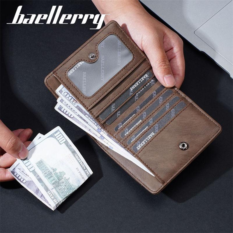 Baellerry Мужские модные короткие кошельки Классический дизайн Застежка-защелка Держатель для карт Винтажный деловой кошелек Кошельки для монет